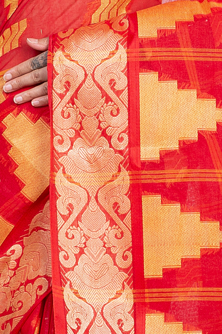 Red Pure Cotton Kamala Desiging Tant Saree (899)